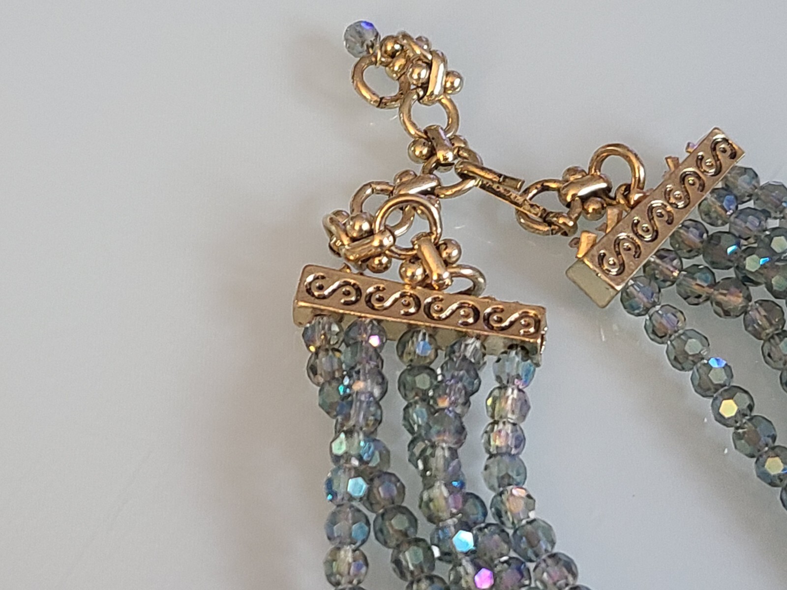 FAB DESIGNER UNSIGNED 5 STRAND CRYSTAL BIB AURORA BOREALIS BOW NECKLACE WOWSER