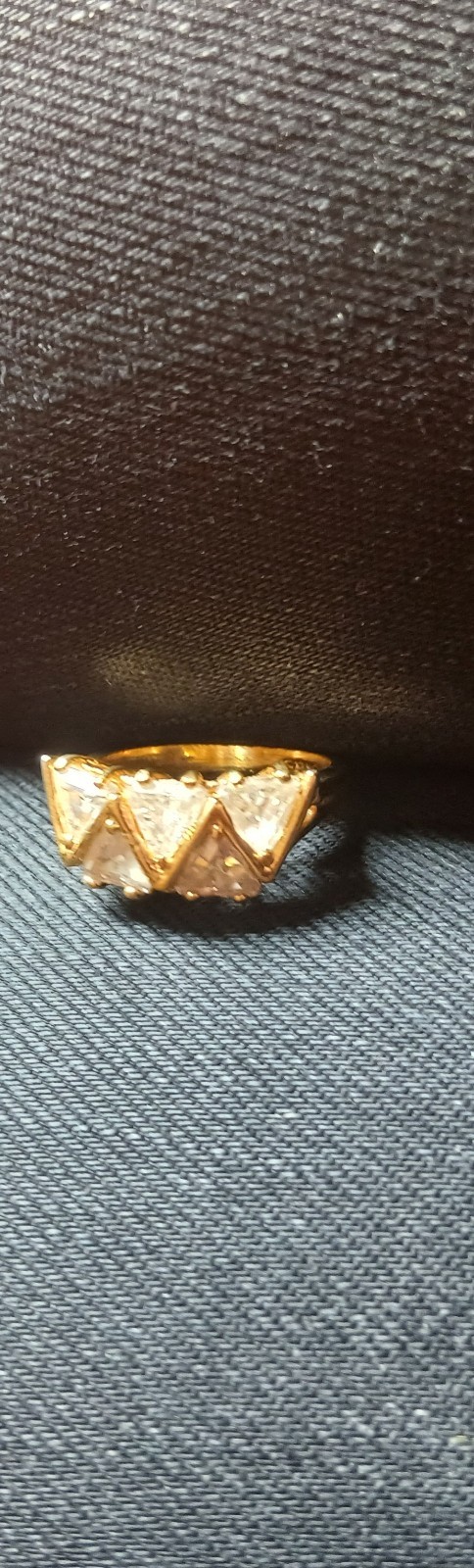 18 Carat Gold-plated Statement Ring 5 Triangular Clear Stones Cz UK size S
