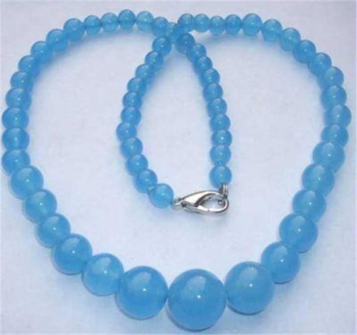 6-14mm Brazilian Blue Aquamarine Gems Round Beads Necklace 18″