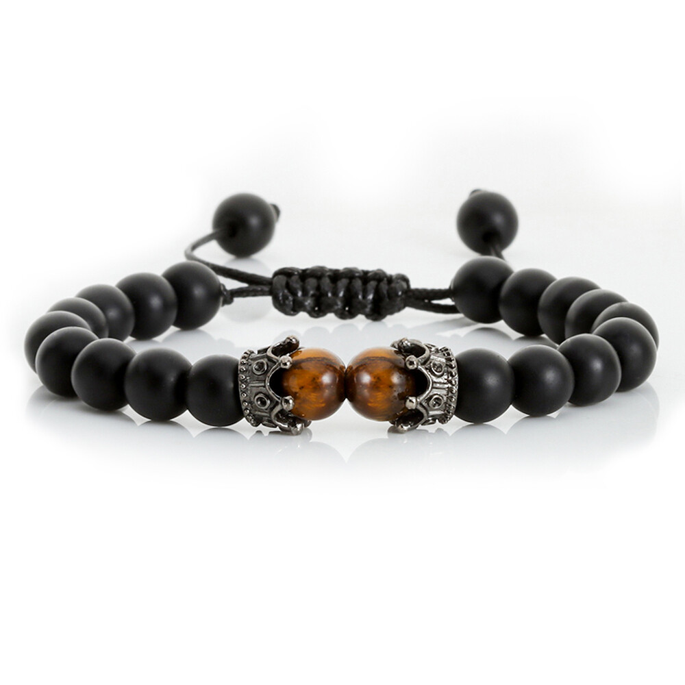 Black Lava Stone Crown Charm Tiger Eye Beads Braided Bracelet For Men Women Gift