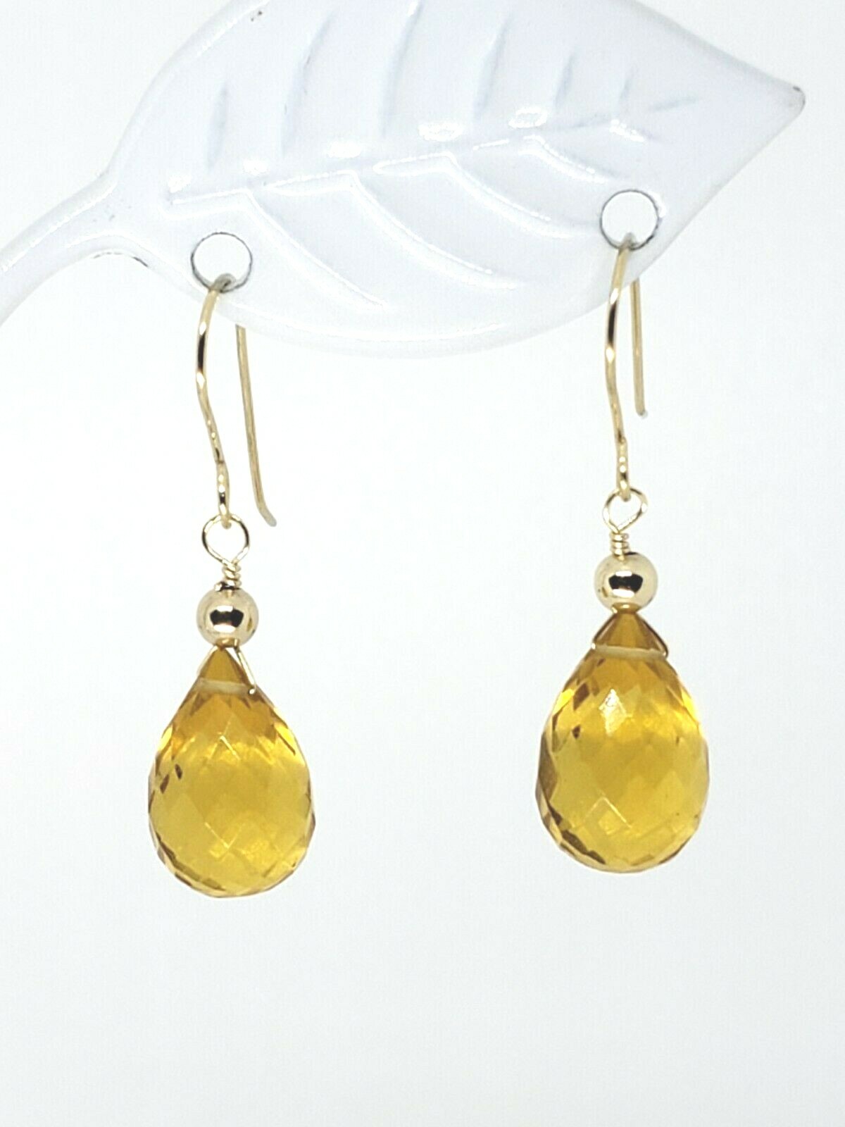 14k Yellow Gold Citrine Briolette Drop Dangle Earrings