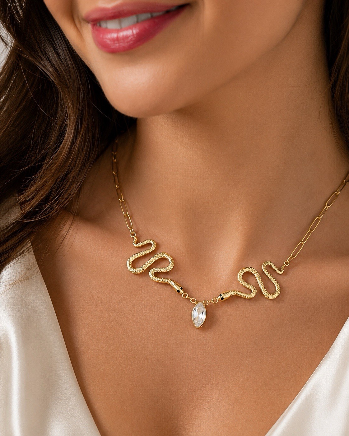 Ettika STYLE Serpentina Choker Snake Necklace Gold Boho VTG Chain Crystal Y2K