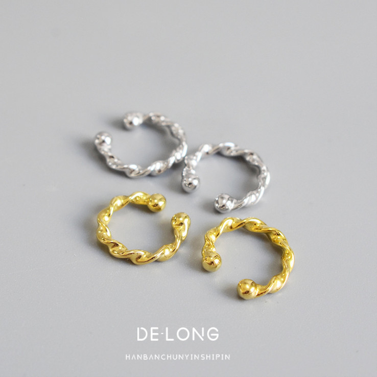 2Pcs S925 Sterling Silver Hoop Nose Ear Cuffs Non Pierced Clip On Earrings D34