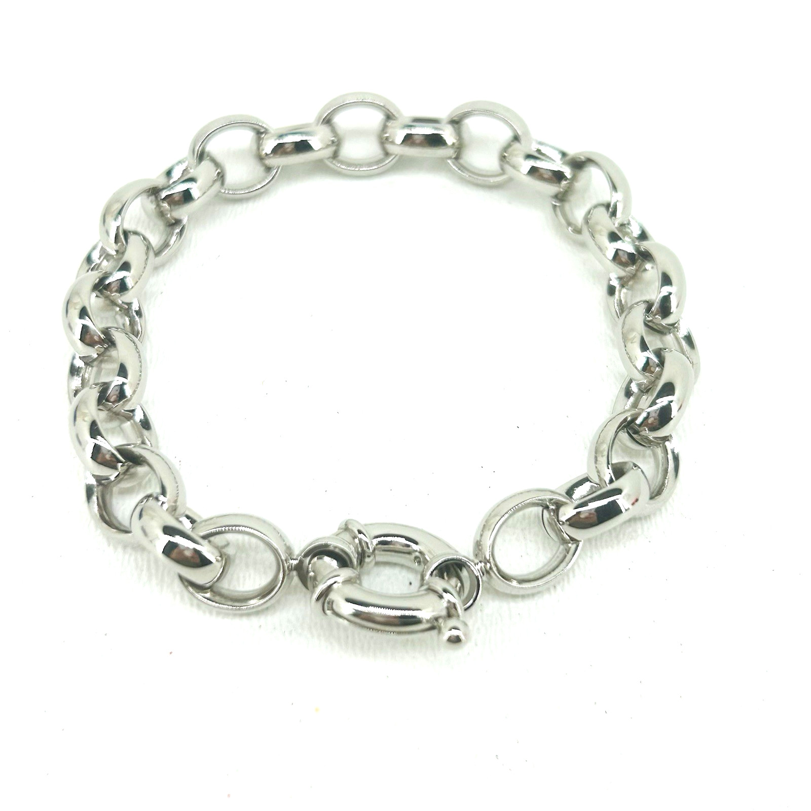 VTG Edforce Stainless Steel Silver Tone Thick Oval Link Chain Unisex Bracelet 8″