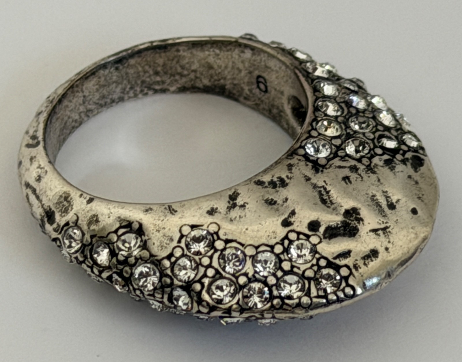 NWT Saint Laurent YSL Crystal Molten Bumpy Silver Brass 3D Dome Band Ring 6 $895