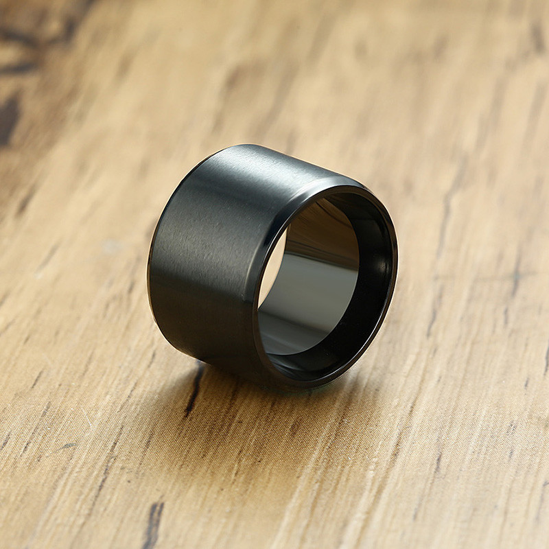 15mm Ultra Wide Black Men Wedding Ring Matte Band Loop Stainless Steel Jewelry