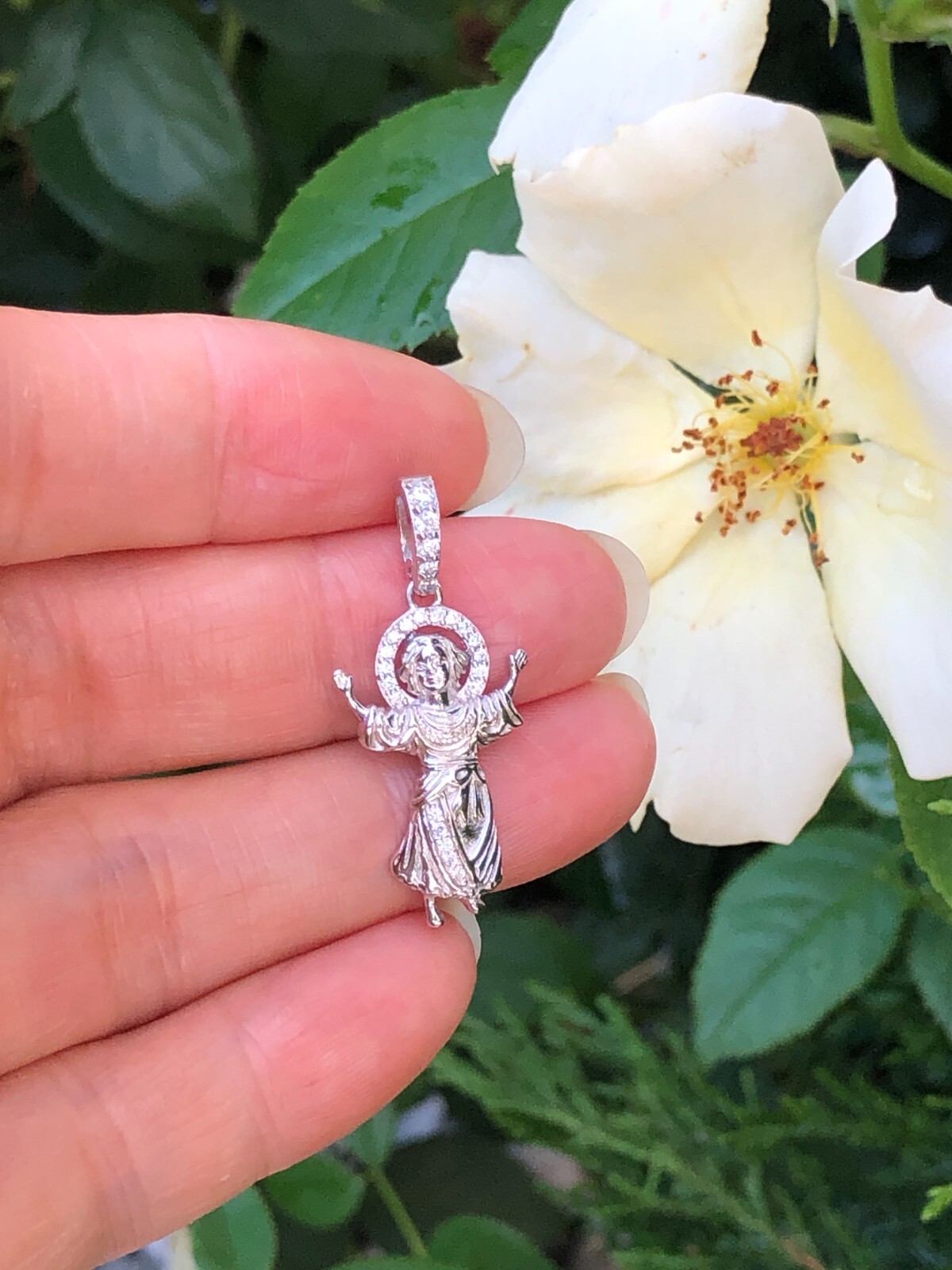 925 Sterling Silver CZ Baby Jesus Pendant 21mm(0.83″)/30mm(1.18″) Unisex