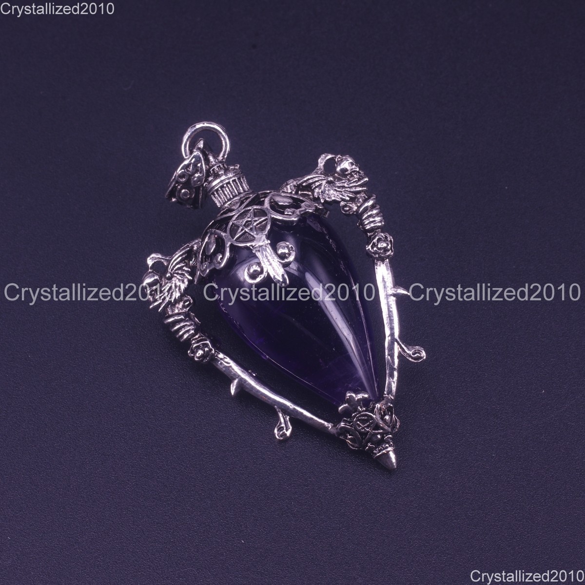 Natural Gemstone Medieval Retro Pendulum Gothic Pendants Tibetan Silver 35x55mm