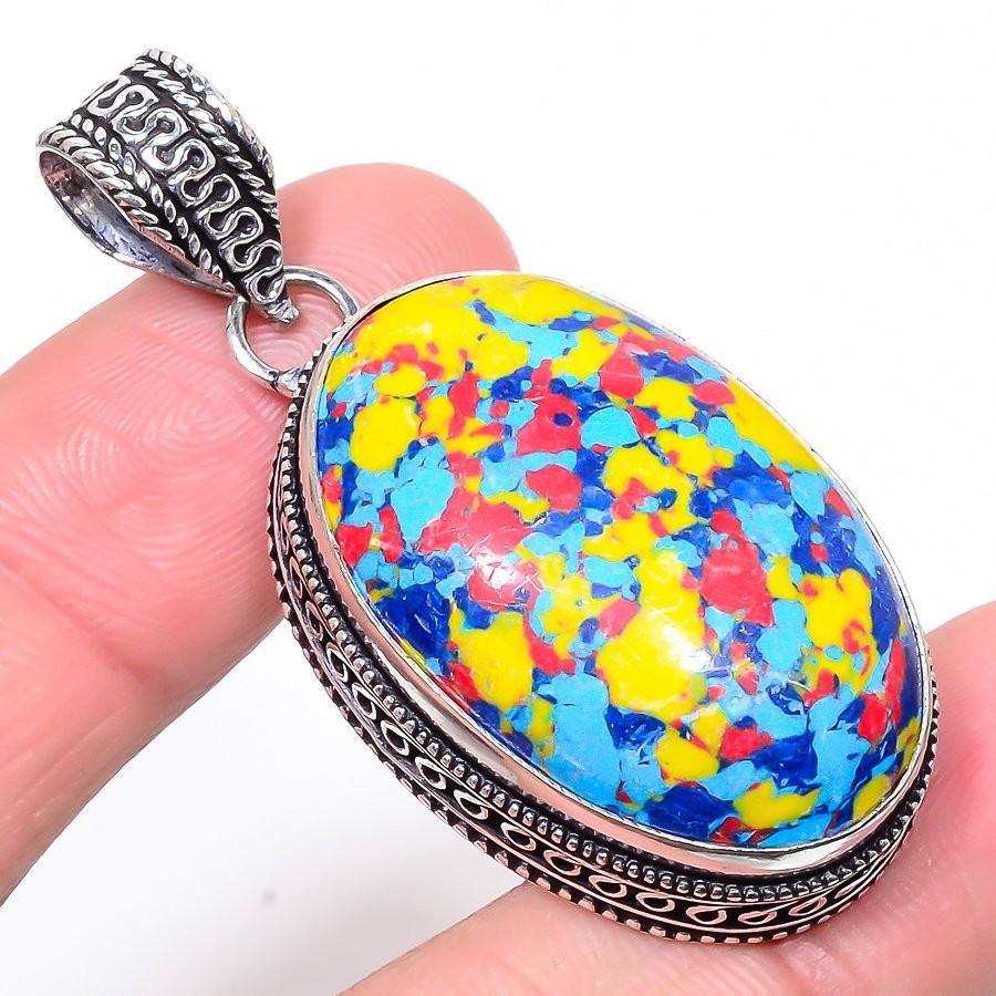 Mosaic Balloon Turquoise Gemstone 925 Silver Plated Pendant 2.09″ S2656