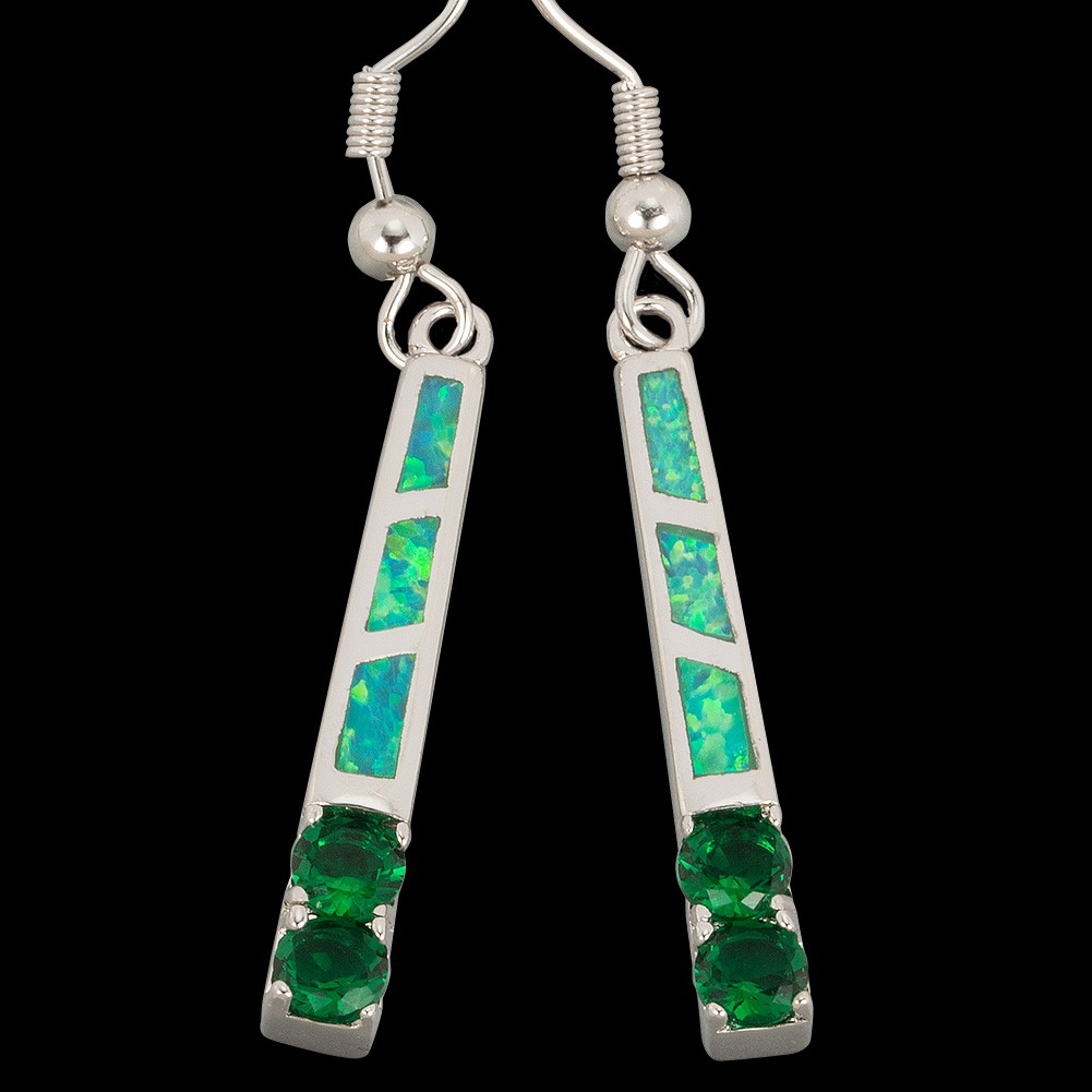 4mm Simulated Emerald Green Fire Opal Silver Jewelry Women Dangle Drop Earrings