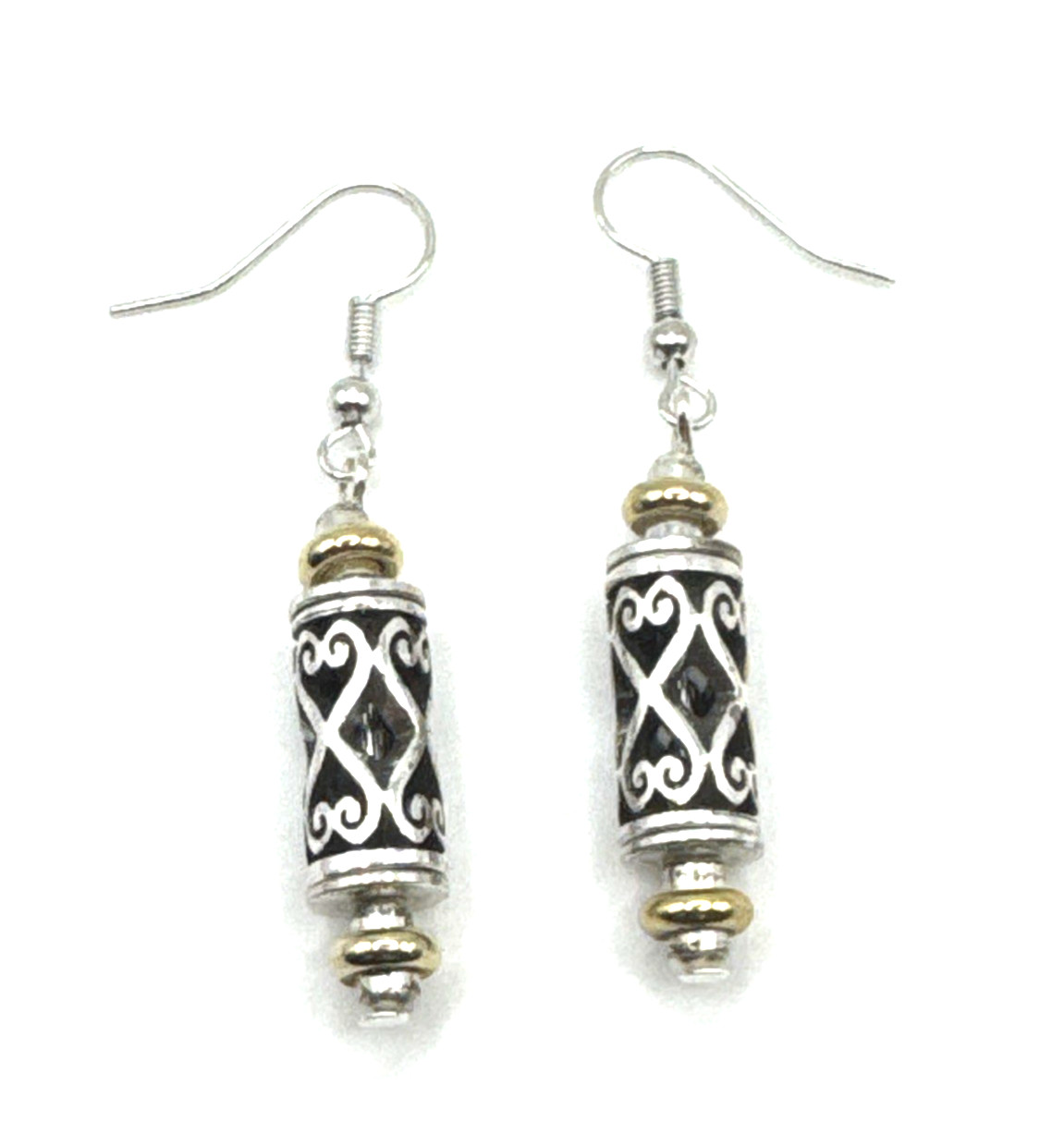 Brighton Desire Herat Cutouts Love Cylinder Beads Gold & Silver Custom Earrings