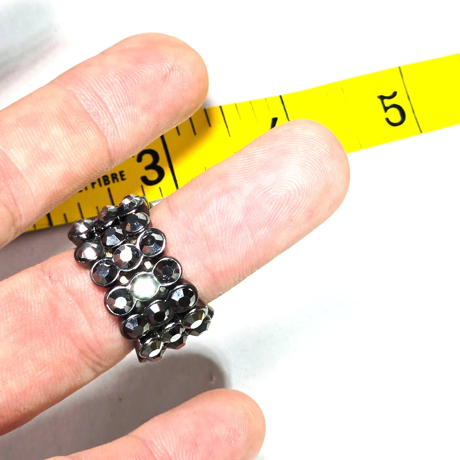 Black Crystal Pave Stretch Dome Ring Elastic Adjustable Costume