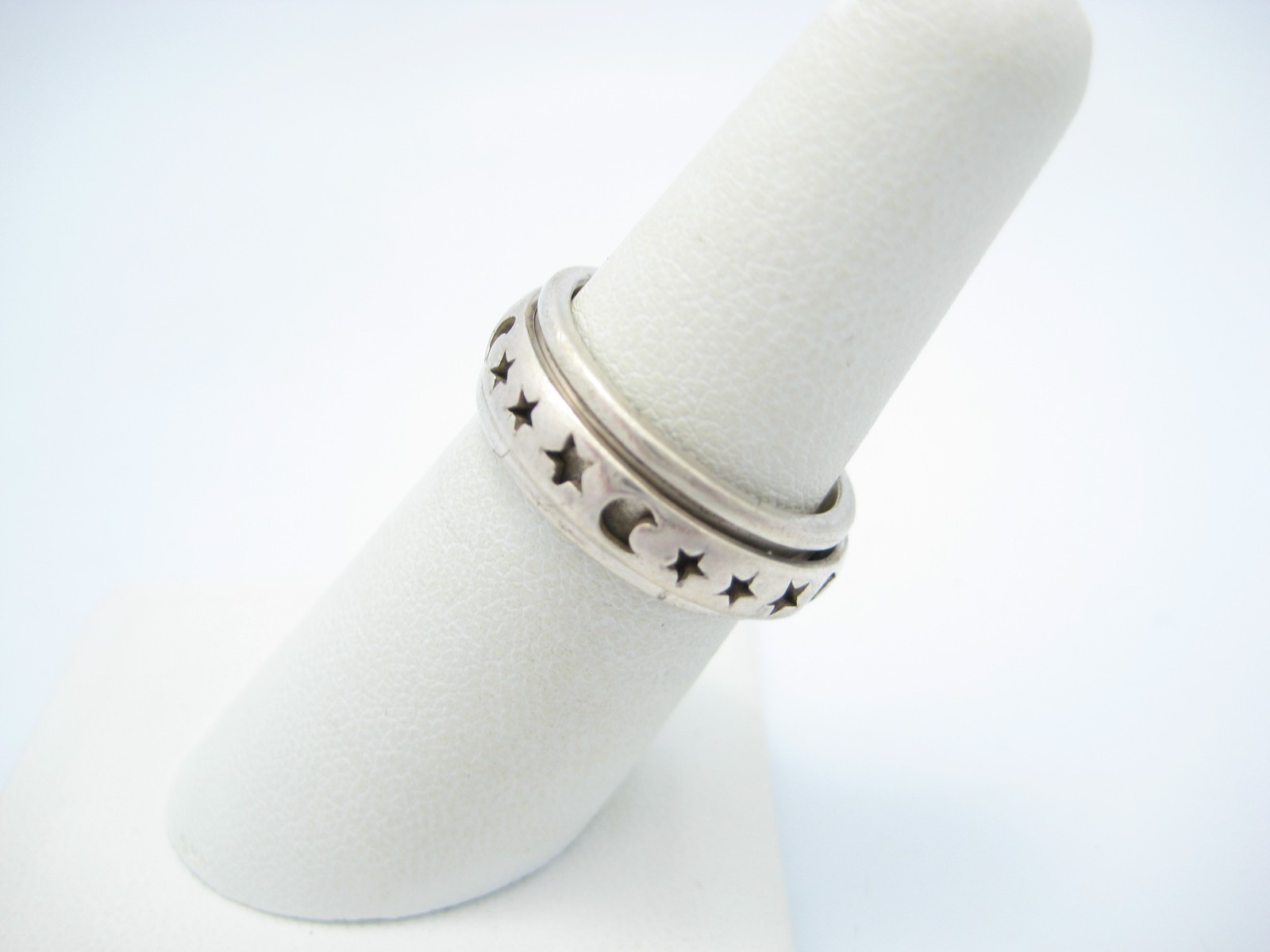 Sterling Silver 6.6mm Celestial Star Moon Themed Cutout Ring Size 6.5