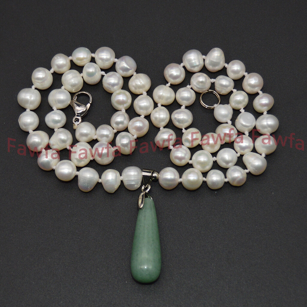 Natural 6-11mm White Freshwater Baroque Pearl Beaded Gems Pendant Necklace 18”