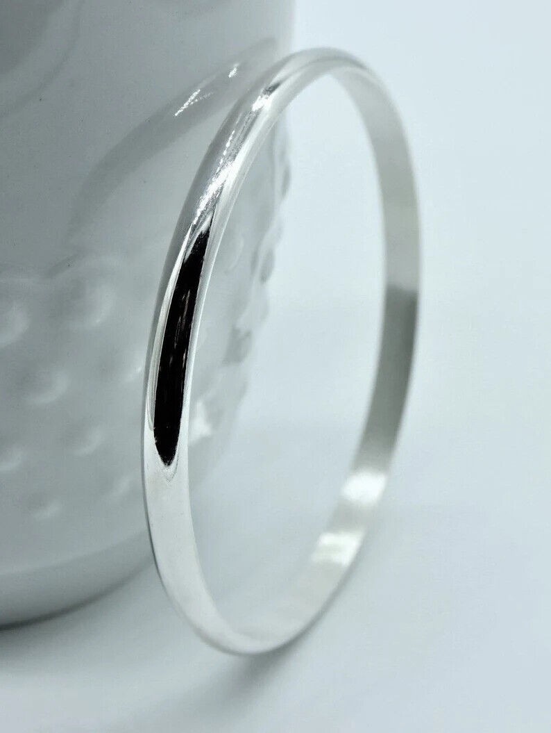 Heavy Wide Half Round Solid 925 Sterling Silver Bangle Simple Thick Bangle