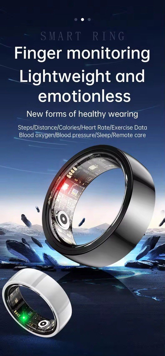 Ceramic Smart Ring Health Fitness Tracker IP68 Monitor Heart Sleep, Blood Oxygen
