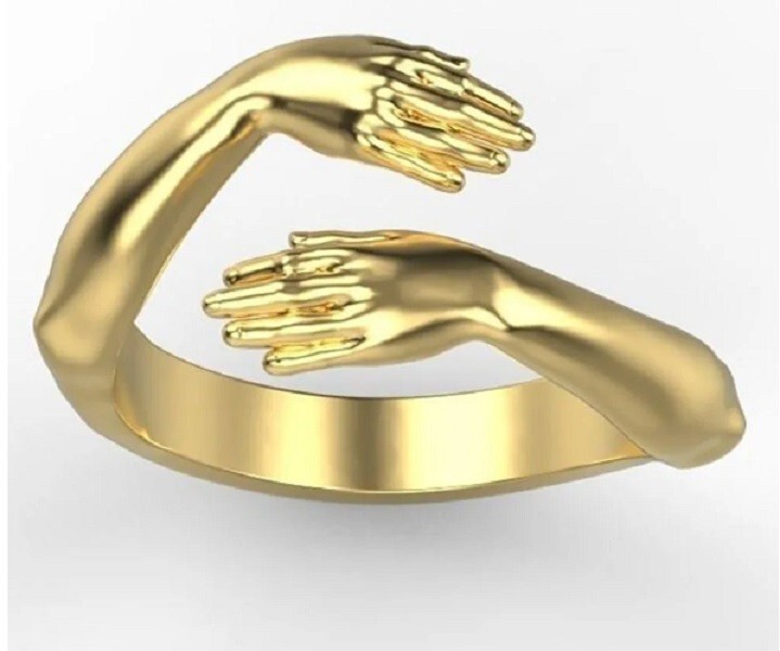 Golden HUGGING HANDS Adjustable Ring One Size