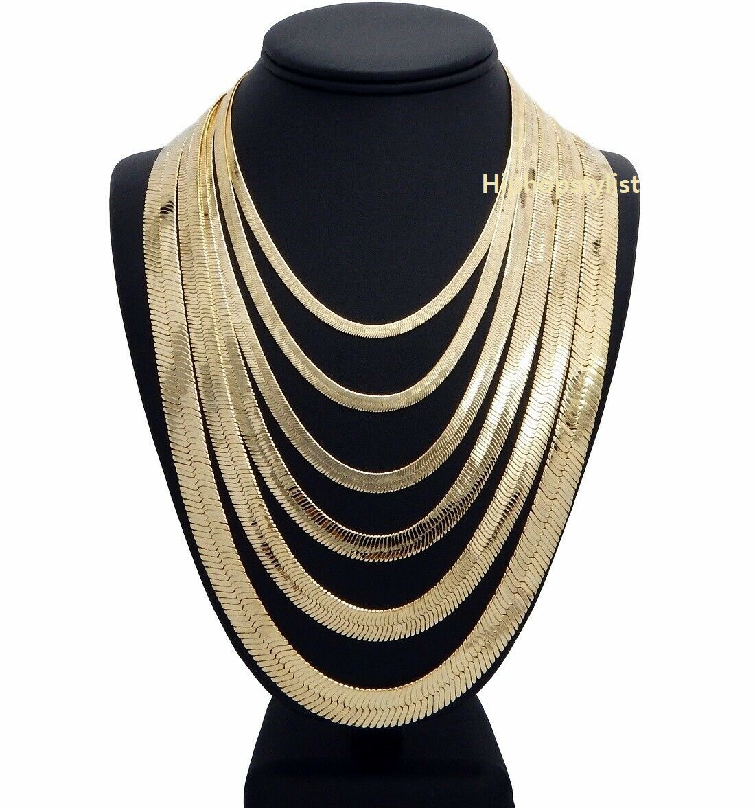 Herringbone Chain Necklace 4mm to 11mm 14K Gold Plated 18″ 20″ 24″ 30″ inch