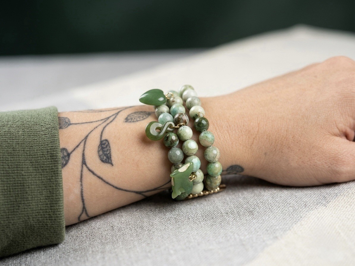 Jade Stone Beaded Apple Watch Band w/ Jade Charms 38/40/41mm