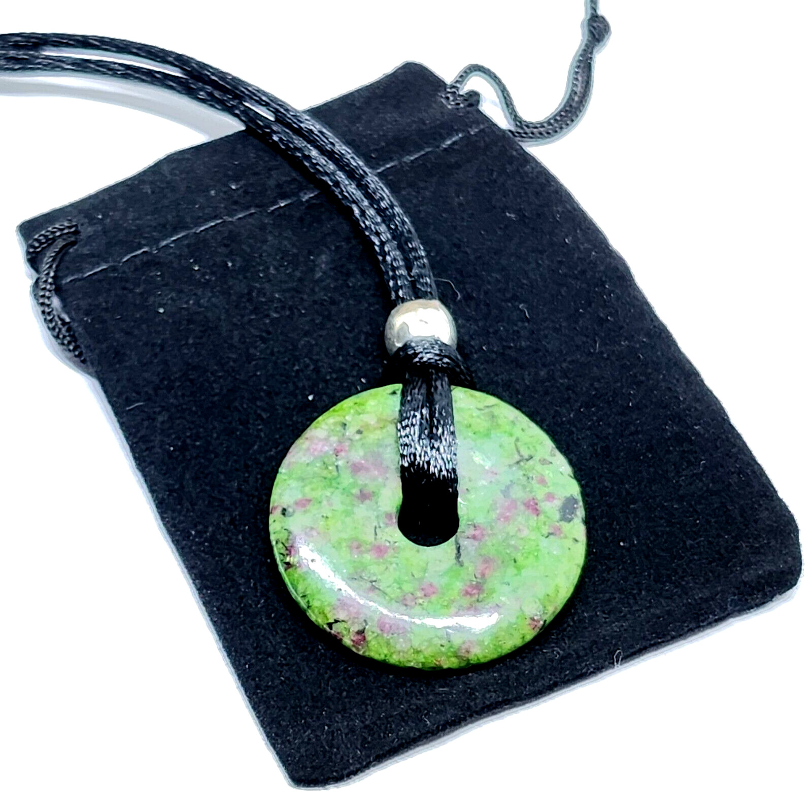 Anyolite Ruby Zoisite Donut Pendant 30mm Beaded Cord New Bohemia Necklace & Bag