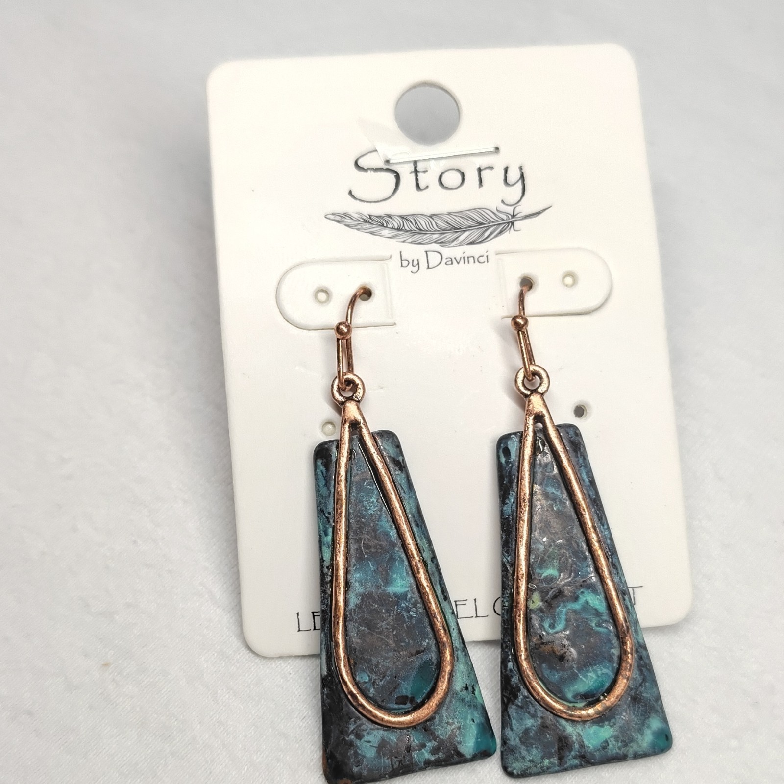 Story by DaVinci Turquoise Copper Dangle Drop Earrings Teardrop Trapezoid