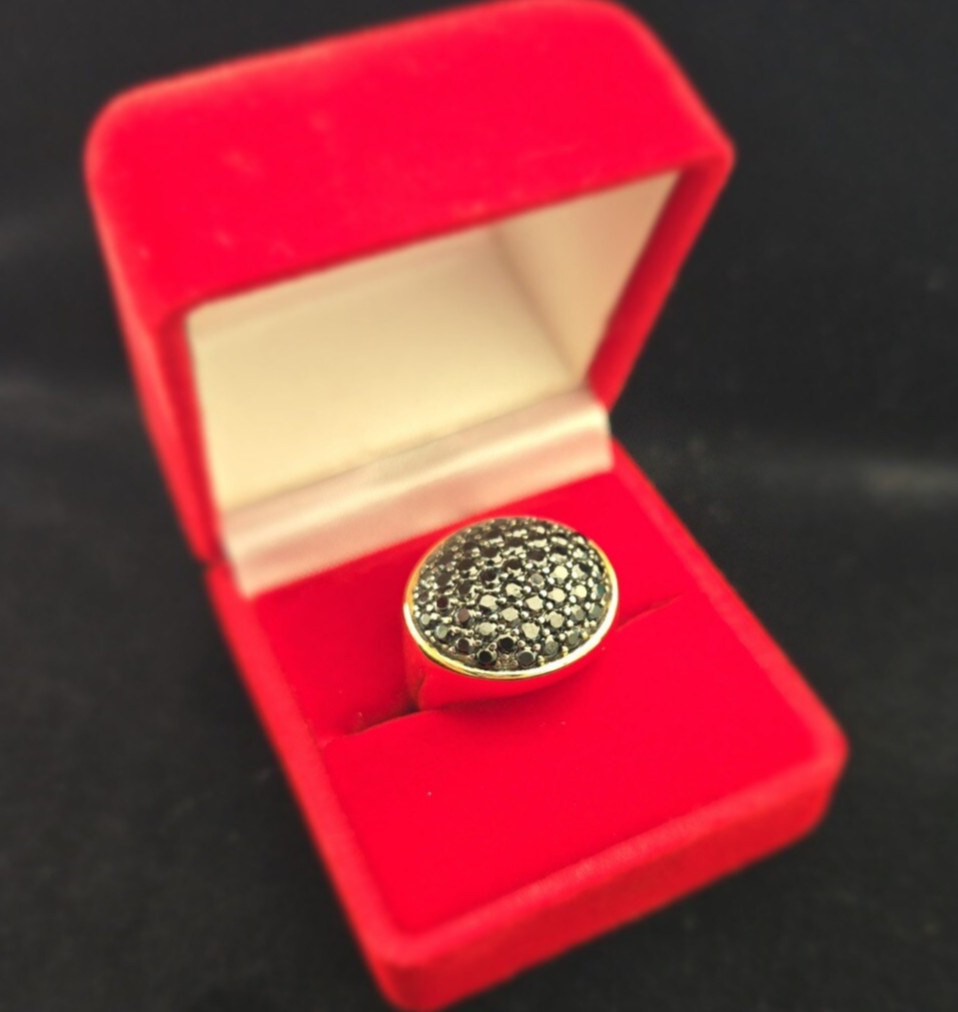 BELLEZZA Jewelry Collection Round Pave Black Spinel Gem Stone Gold Tone Ring sz5