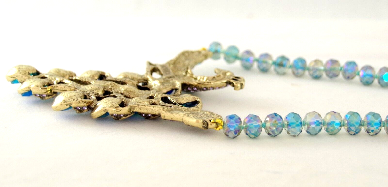 NWOT DESIGNER STYLE PEACOCK RHINESTONE PEACOCK BIRD AB CRYSTAL BEAD NECKLACE