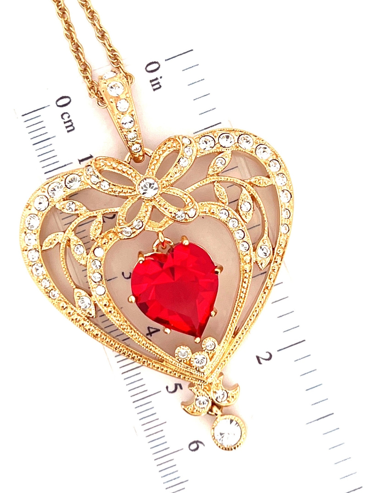 July Birthstone Gold Plated Necklace Set With A Heart Shaped Ruby Crystals