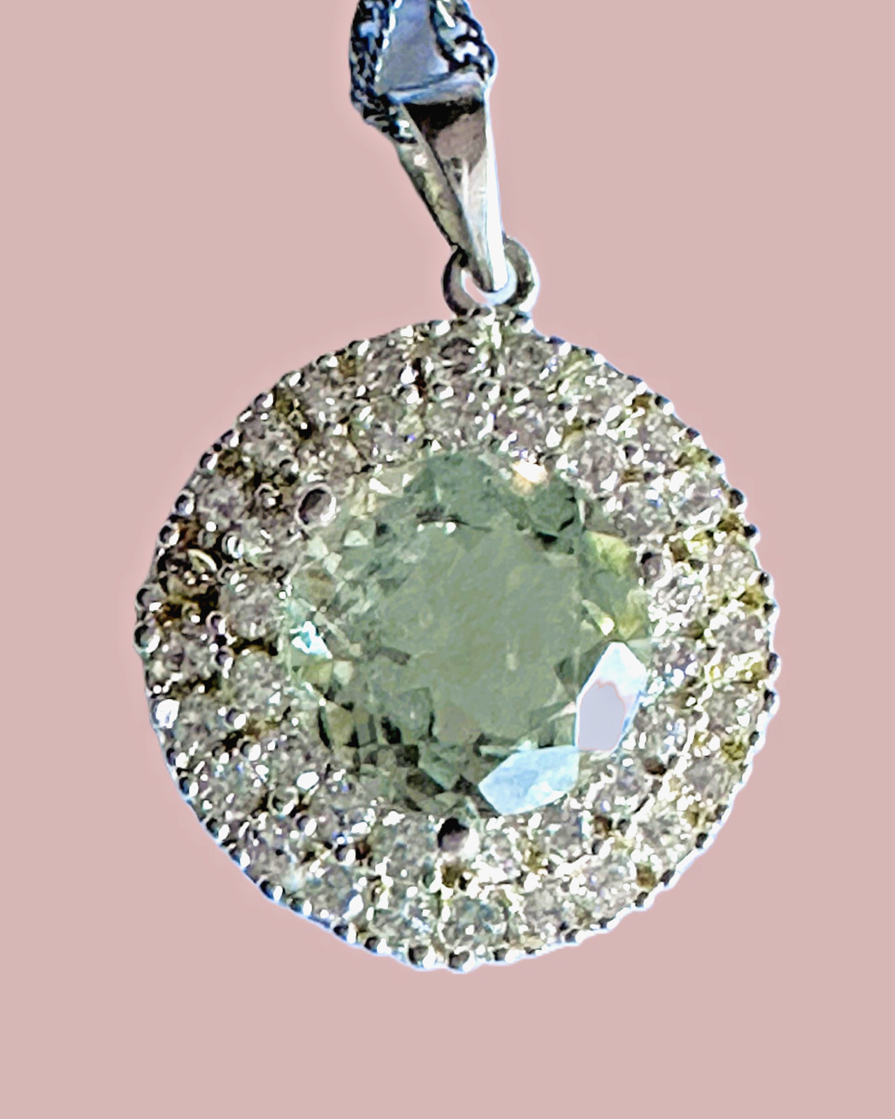 Silver Tone Clear CZ, Gold Tone Prong Setting Pendant ¾” Necklace 16″Chain 2″ext