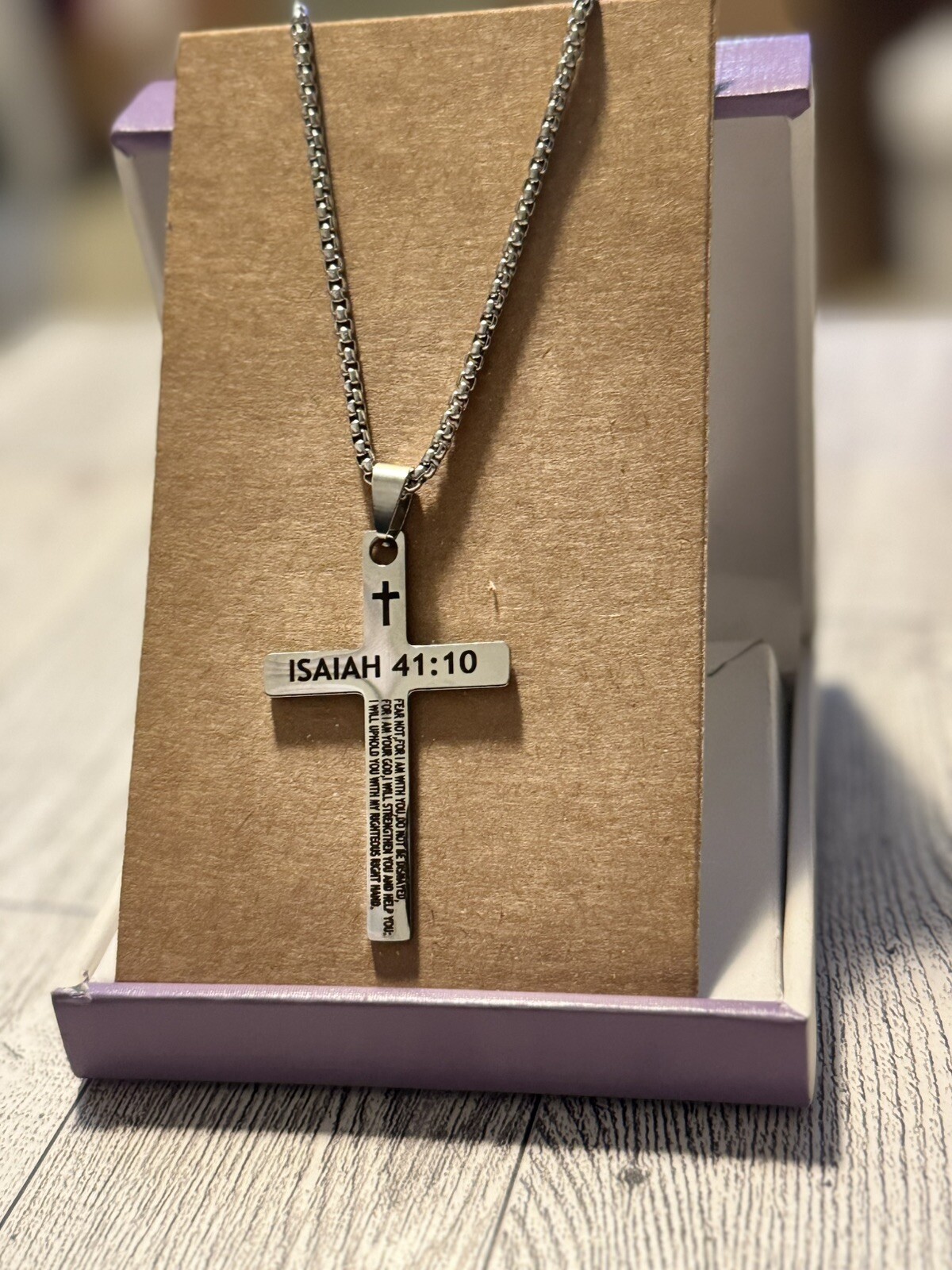 Stainless Steel Cross Necklace with Bible Verse Isaiah 41:10 Christian Jewelry