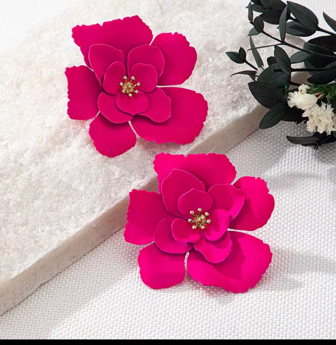 Multicolor Flower Stud Earrings White Simulated Pearl Round Center Crystal