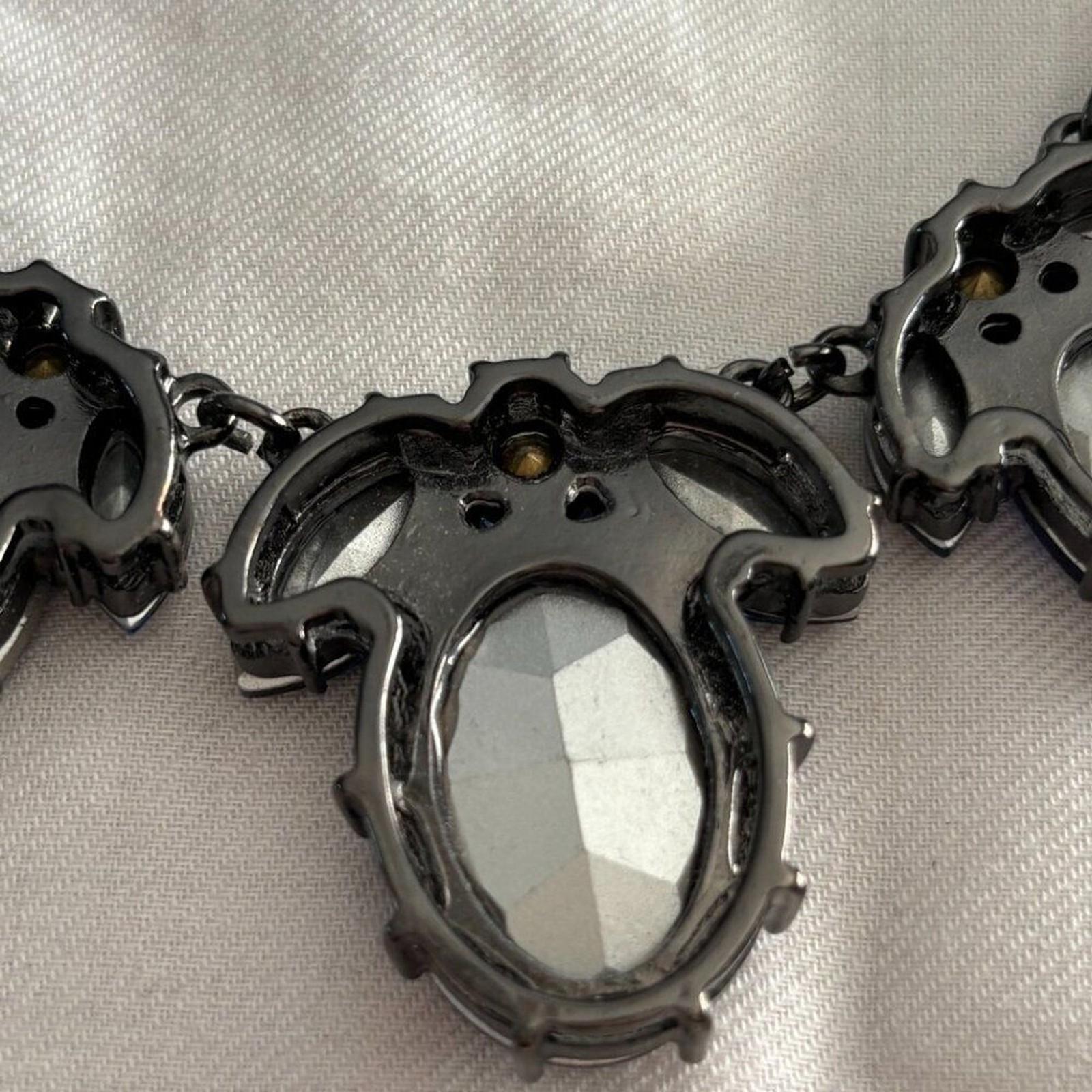 Gunmetal Blue Glass Statement Necklace Sapphire Faceted Gem Bib