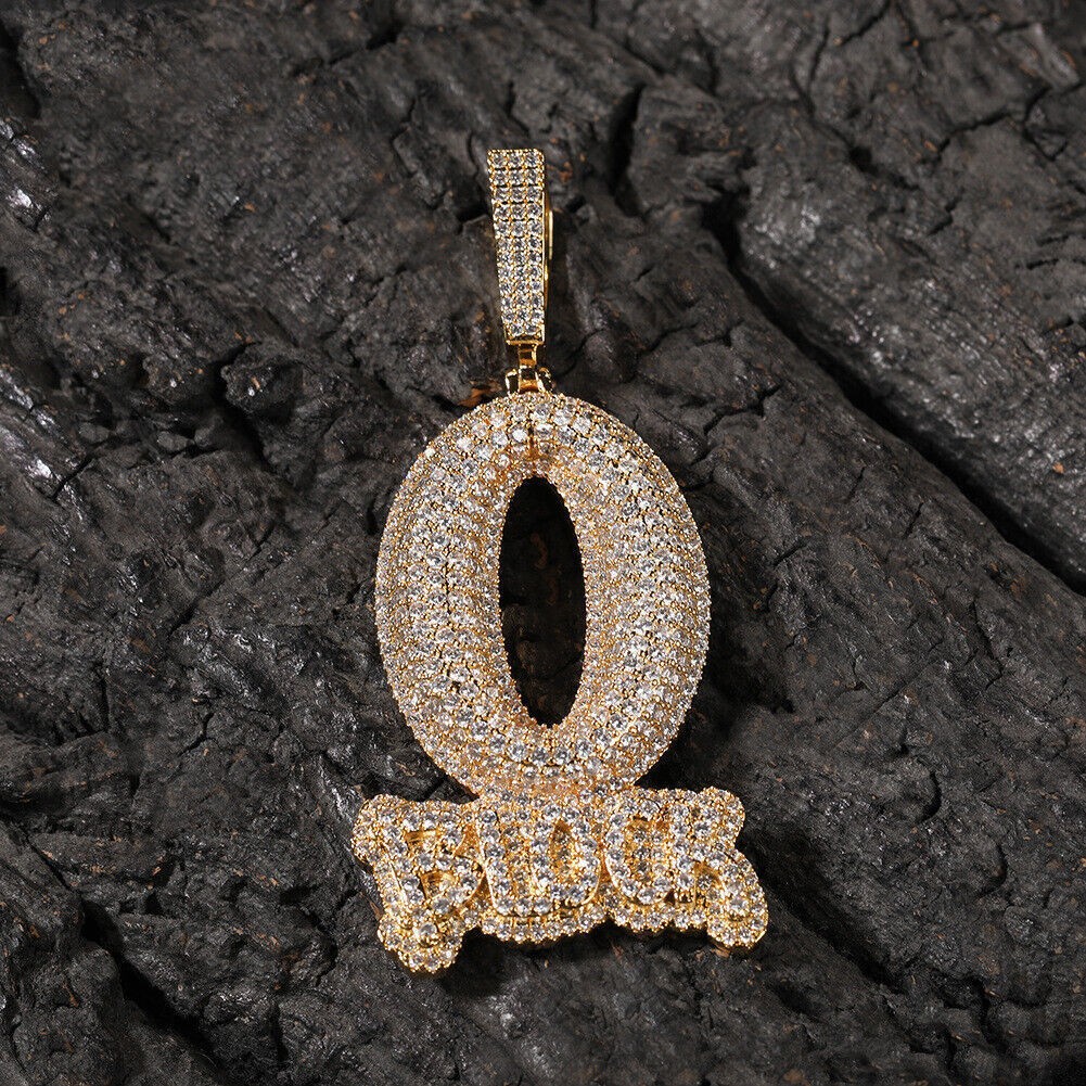 24″ 5A CZ Men O BLOCK ICED Pendant Chain Necklace 18K Gold Plated Silver Hip Hop
