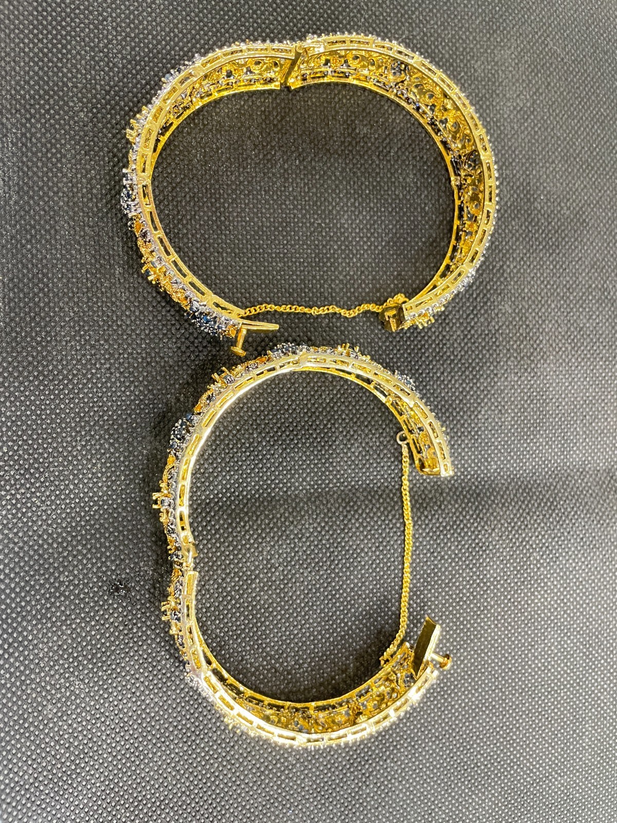 2 Pc Adjustable Gold Oxidized Blue Stone Bangles Pakistani Bridal Jewelry