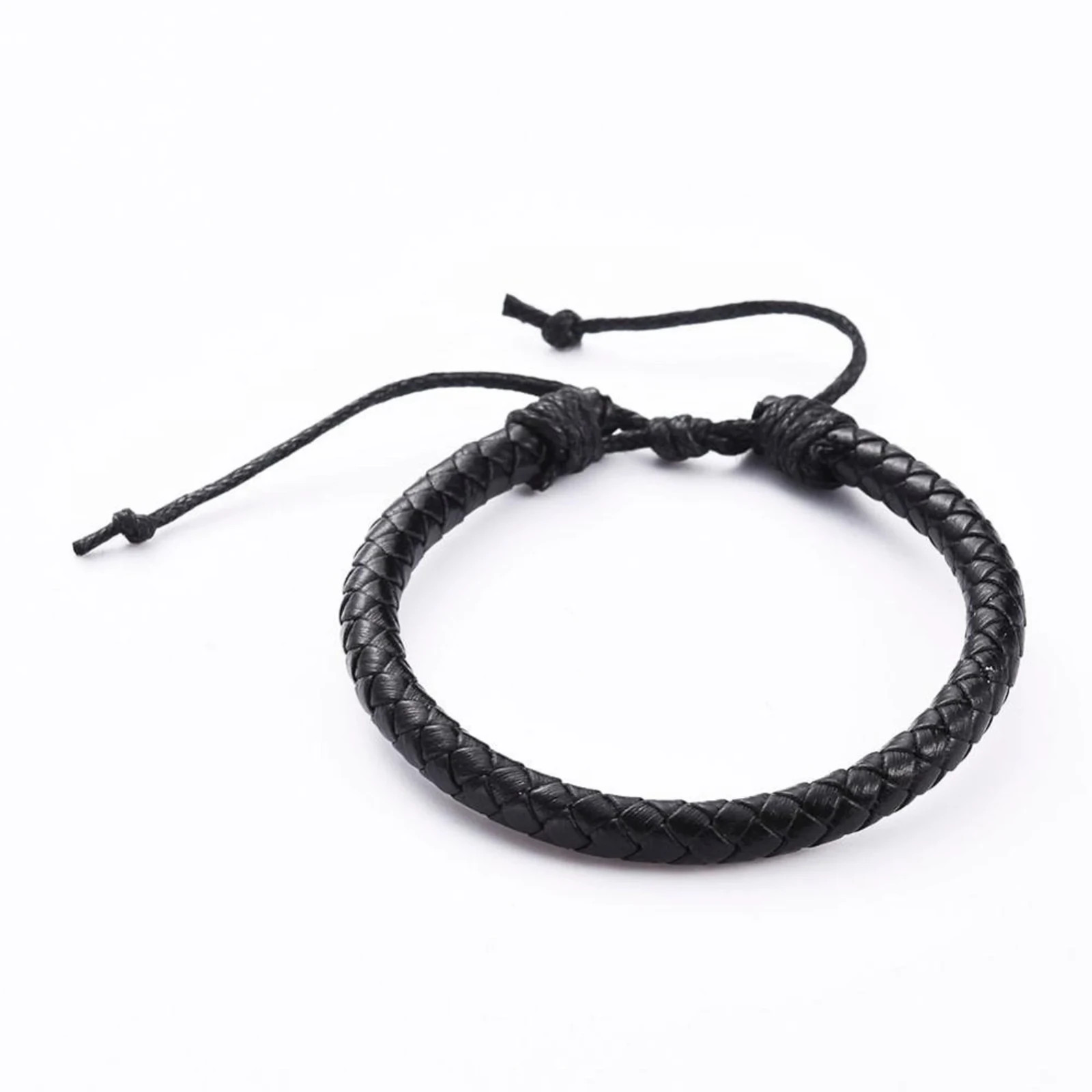 Cowhide Black Leather Bracelet Adjustable. Biker, Viking, Unisex Bracelet
