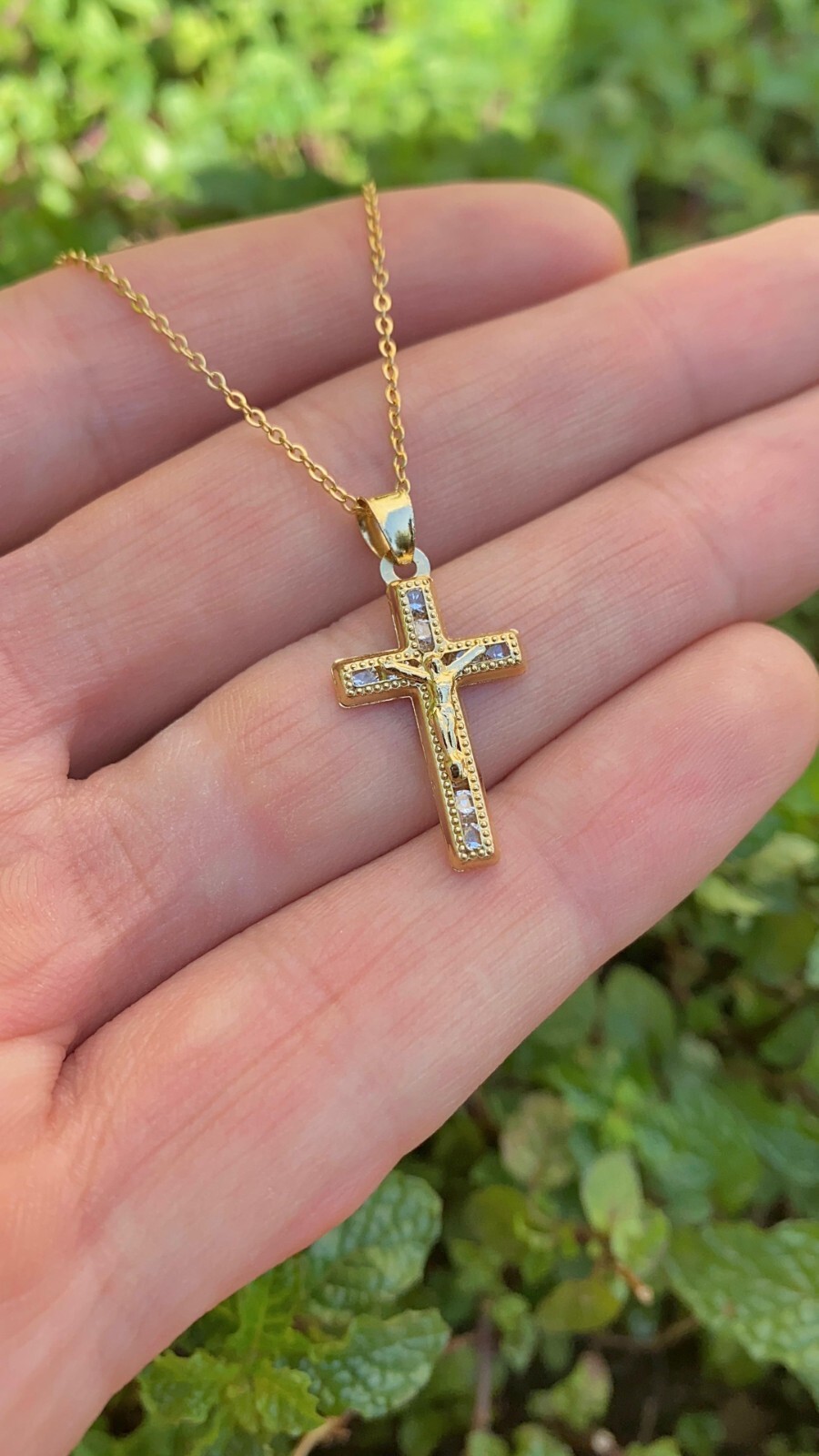 14K Gold Filled Cross Necklace Charm Crucifix Toddler Cable Chain Cadena Jóvenes