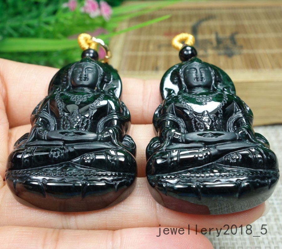Certified Black Green Burma 100% Natural A jadeite Jade Pendant~Guan Yin 墨翠 渡母观音