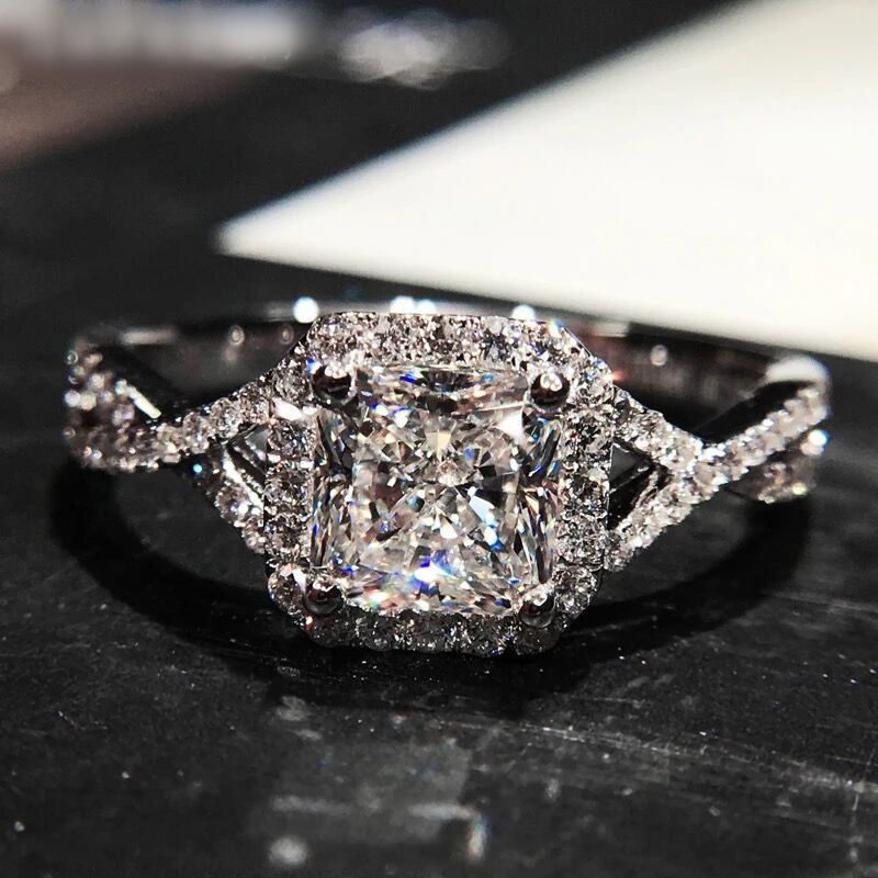 7mm Princess Cut Gem Twisted Band 925 Silver Women’s Engagement Wedding Ring