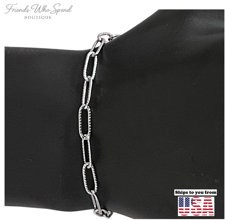 6″-11″ PAPERCLIP EMBOSSED Stainless Steel MEN WOMEN Bracelet