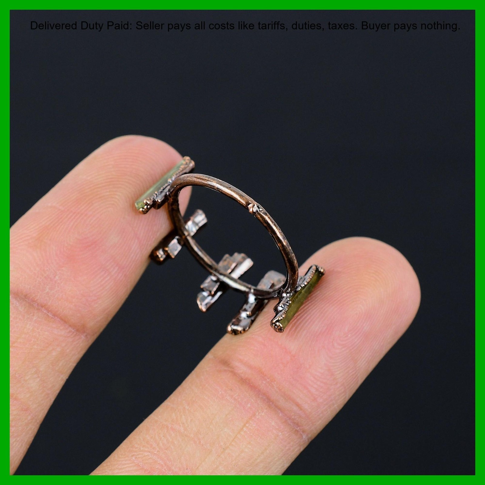 Multi Tourmaline Rough Stone Copper Sister Solitaire Electroformed Ethnic Ring
