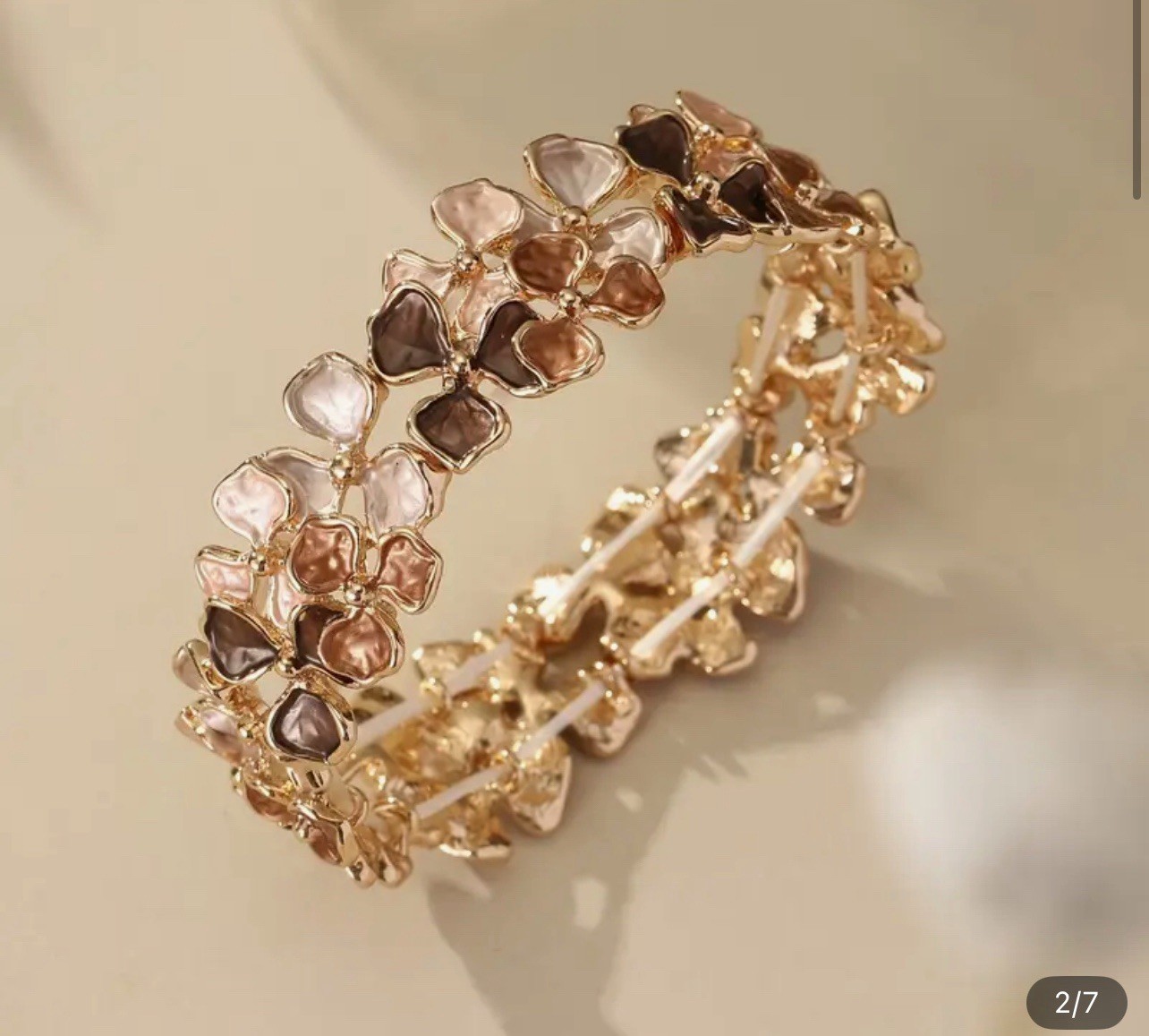 AVIANNA BRONZE COLORS DESIGNER FASHION ENAMEL STRETCH FLOWER BRACELET 7″ +