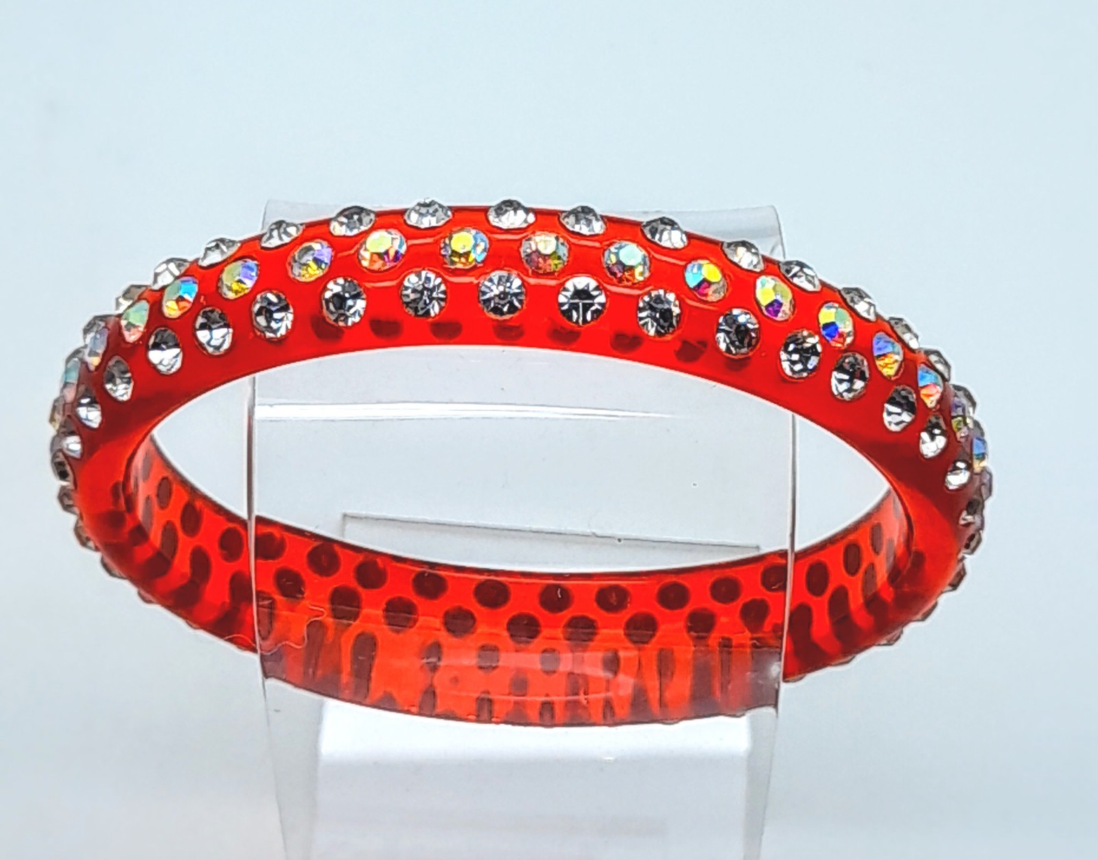 Transparent red round Plastic clear & ab rhinestone fashion bangle bracelets
