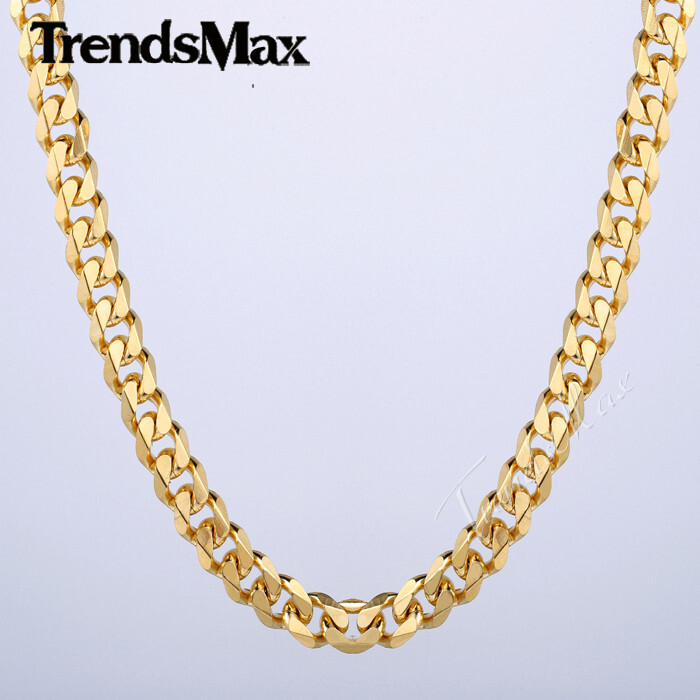 9/10MM 16-28inch Cuban Curb Chain Necklace Gold Plated Stainless Steel Link Xmas