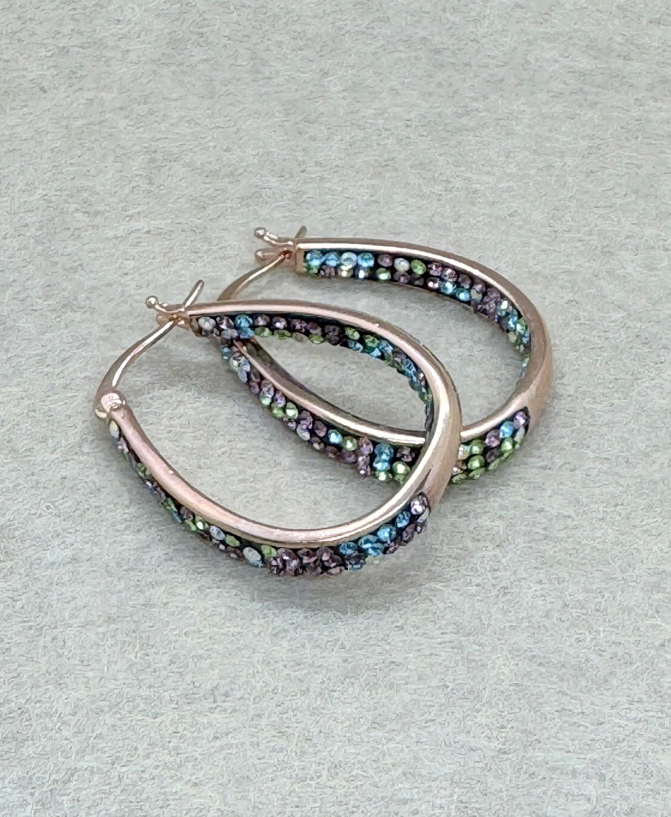 Yeidid Int’l $58 Rainbow Crystal & 18K Rose Gold-Plated Hoop Earrings NEW