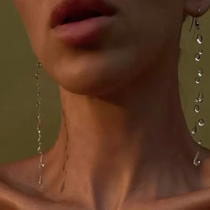 Water Drop Necklace Transparent Raindrop Earrings Minimalist Ice-Clear Dewdrop