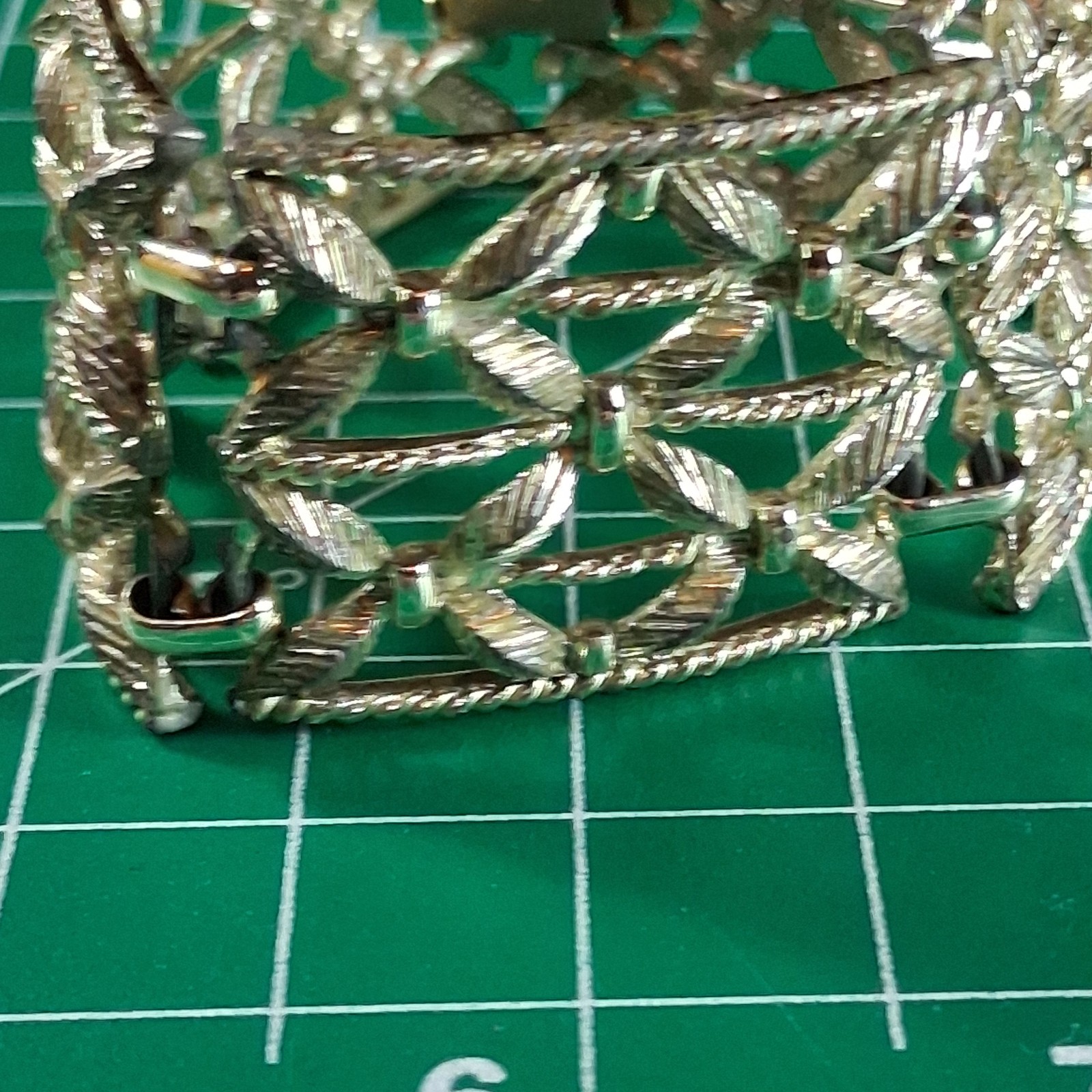 Vintage Cora Silver Tone Wide Band Floral Design Fold Over Clasp Bracelet