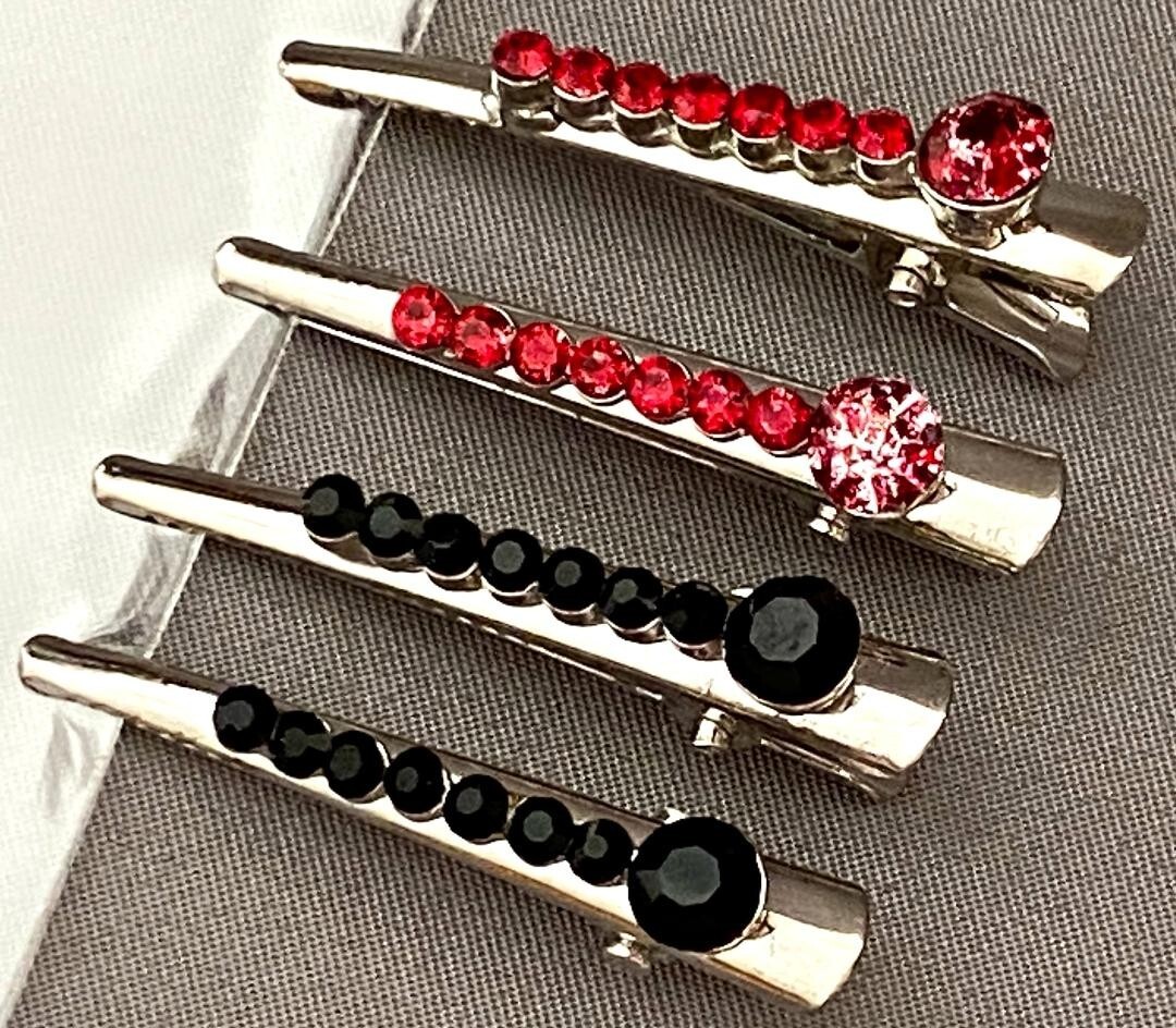4 PCS SMALL SILVERTONE METAL HAIR CLAMPS CRYSTALS FREE USA SHIPPING