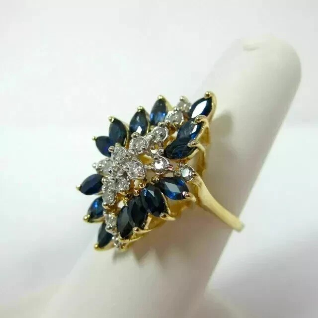 Marquise Cut Simulated Blue Sapphire Engagement Ring In 14K Yellow Gold Plated