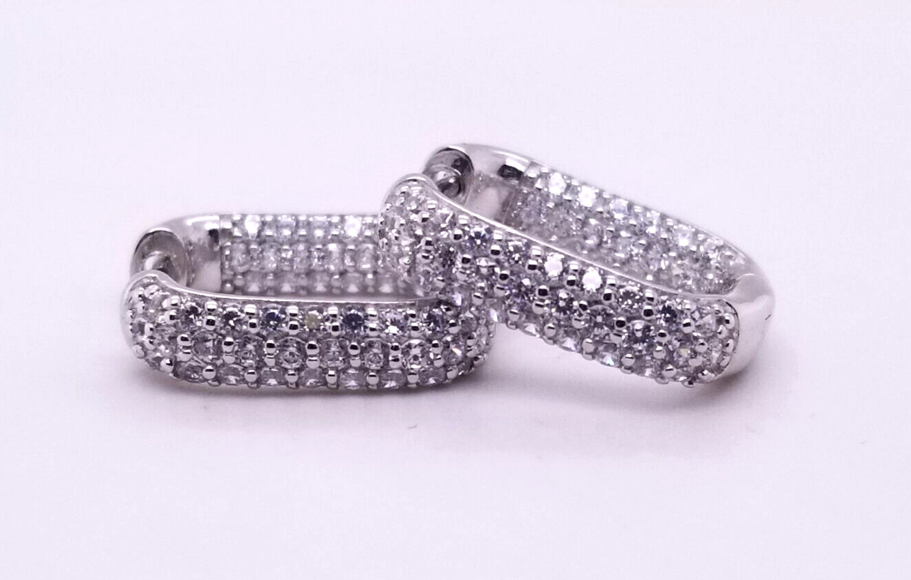 Diamonique Oval Shape .75″ Inside-Out Pave Hoop Earrings *Sold Out MSRP $64*