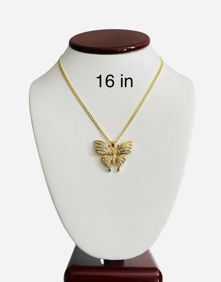 18K GOLD FILLED BUTTERFLY CZ NECKLACE 16″ / CADENA MARIPOSA BANO DE ORO – P138